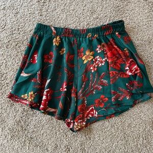PrettyLittleThing High Waist Green and Red Floral Shorts